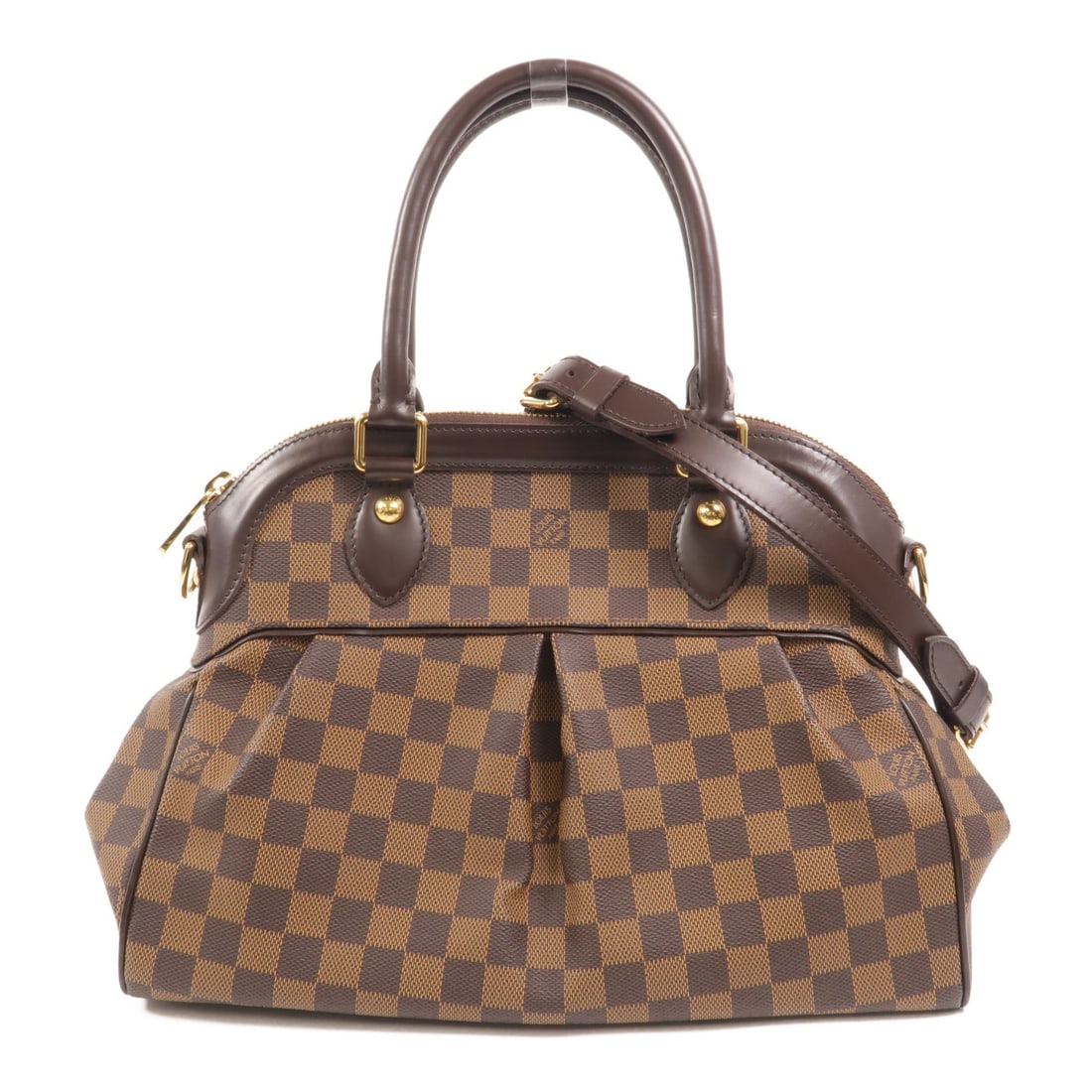 Louis Vuitton Trevi N51997 2 Way Shoulder Bag Damier Brown: Louis Vuitton Trevi N51997 2 Way Shoulder Bag Damier Brown Louis Vuitton Trevi 2 Way Shoulder Bag, model N51997, in Damier Brown with gold-tone hardware. Made from Damier and PVC coated canvas, this w
