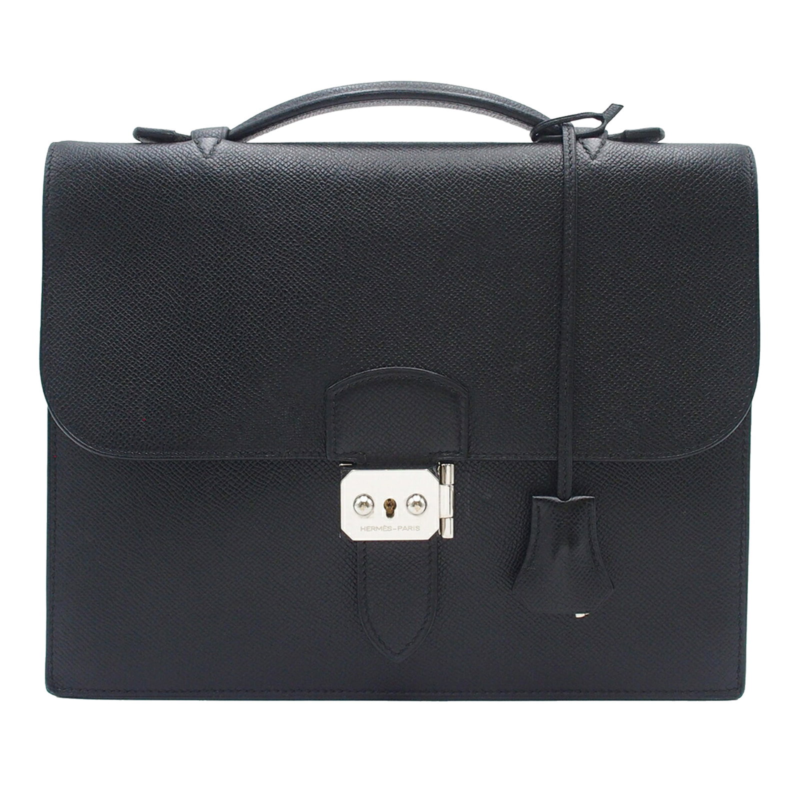 Hermes Black Swift Leather Sac a Depeches 27 Briefcase: Hermes Black Swift Leather Sac a Depeches 27 Briefcase This Hermes Sac a Depeches 27 is crafted from Swift leather in a black (Noir) color. It features a flat leather top handle, a front flap with met