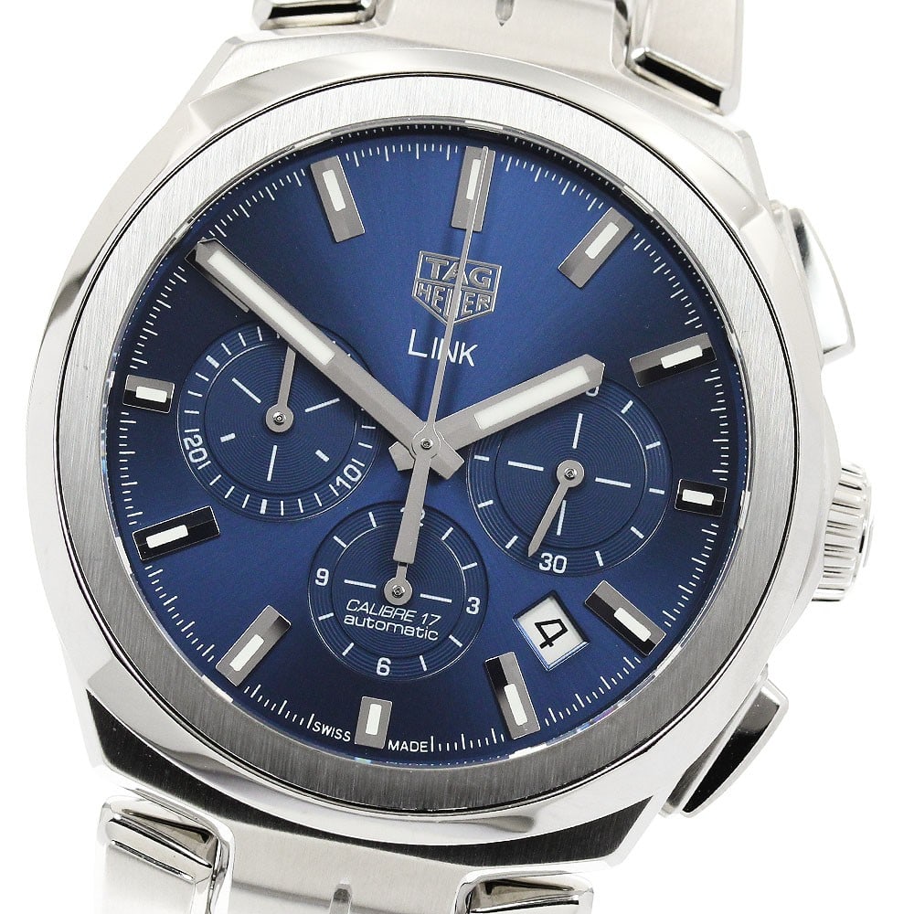 TAG Heuer Link CBC2112 automatic chronograph mens stainless steel watch: TAG Heuer Link CBC2112 automatic chronograph mens stainless steel watch TAG Heuer Link Caliber 17 chronograph automatic men's wristwatch with a blue dial and stainless steel case and bracelet. Feature