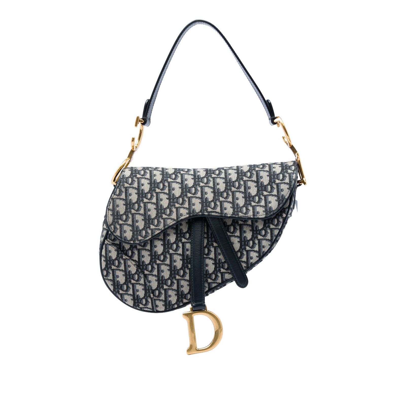Dior Saddle Shoulder Bag in Blue Oblique Canvas: Dior Saddle Shoulder Bag in Blue Oblique Canvas Dior Oblique Canvas Saddle Bag crafted in blue canvas with leather trim. This bag features a flat leather strap, a front flap with magnetic closure, an 