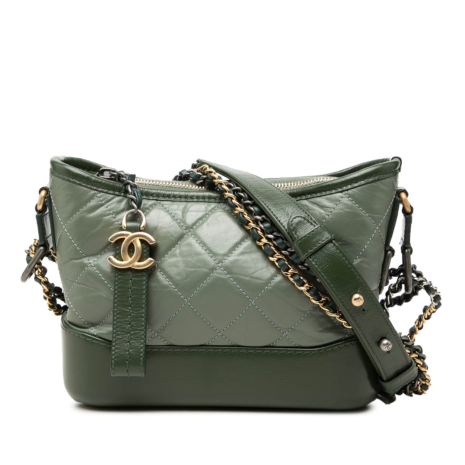 Chanel Gabrielle Small Bicolor Aged Calfskin Crossbody Bag: Chanel Gabrielle Small Bicolor Aged Calfskin Crossbody Bag A Chanel Gabrielle small crossbody bag crafted in bicolor aged calfskin with a quilted body. It features a leather-woven chain-link strap wit