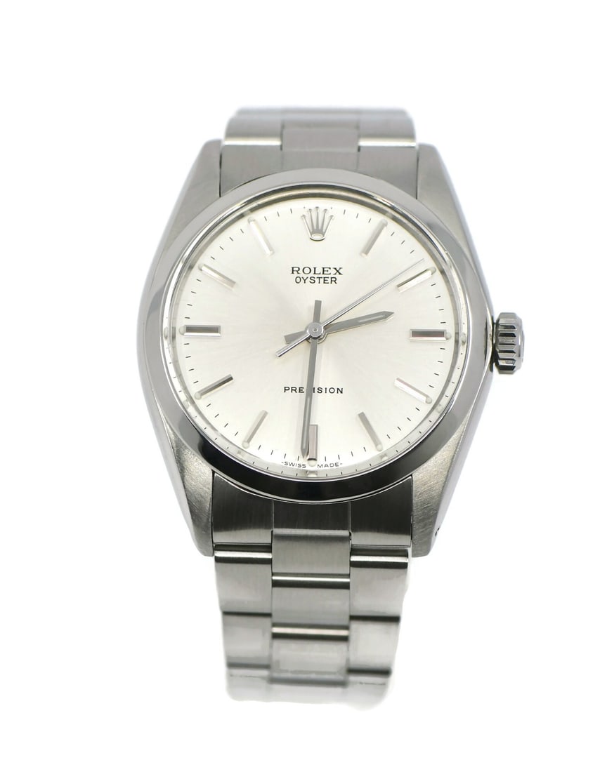Rolex 6426 Oyster Precision men's stainless steel wristwatch with box: Rolex 6426 Oyster Precision men's stainless steel wristwatch with box Vintage Rolex Oyster Precision ref. 6426 men's wristwatch with a classic silver-tone design and manual mechanical movement. This p