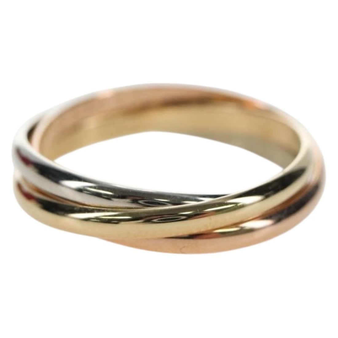 Cartier Trinity 18K Gold Ring Size 7.5 with Box: Cartier Trinity 18K Gold Ring Size 7.5 with Box Authentic Cartier Trinity ring in gold tone, designed for women. This ring comes with its item box and is in excellent condition, showing no remarkable 