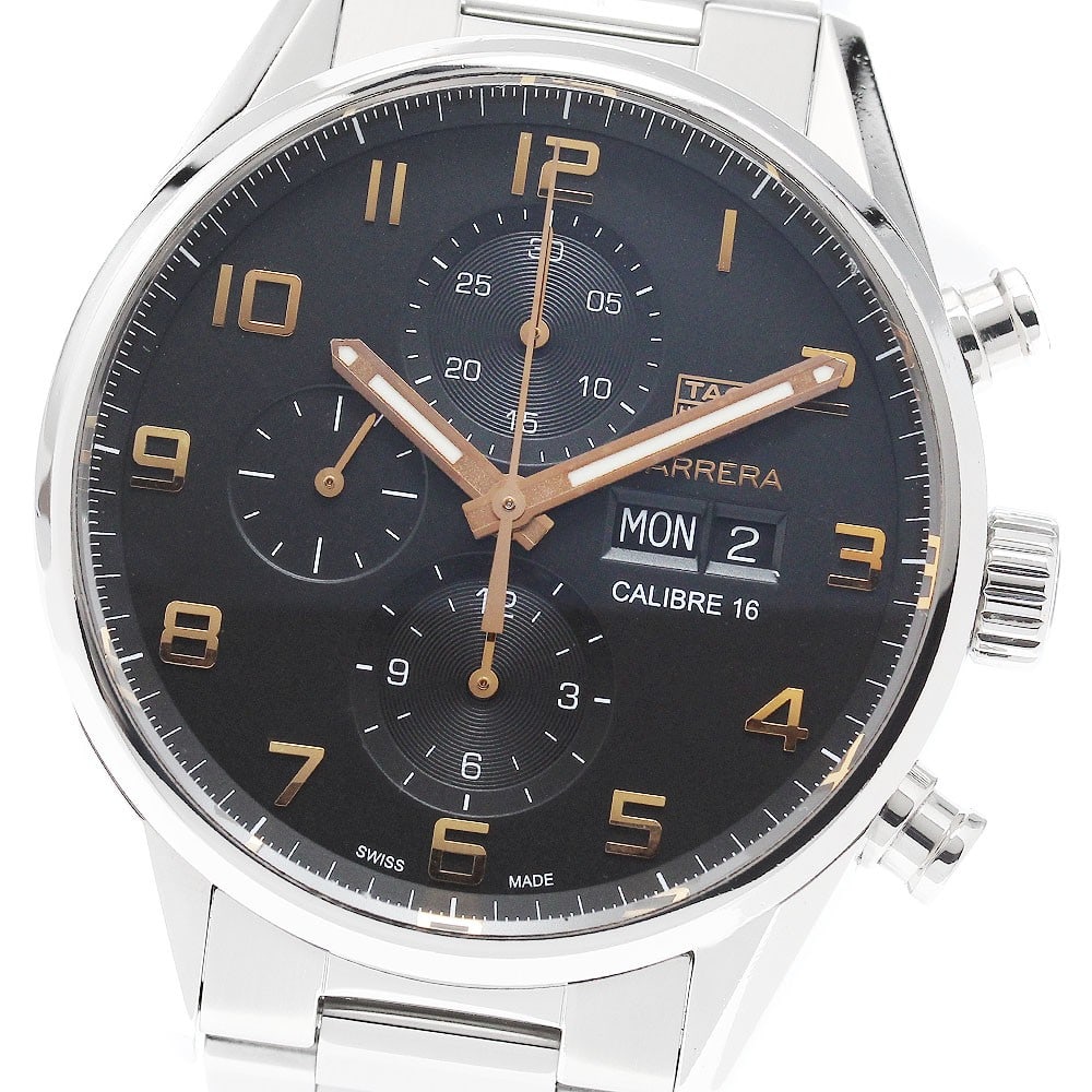 TAG Heuer Carrera Caliber 16 men's automatic chronograph watch CV2A1AB: TAG Heuer Carrera Caliber 16 men's automatic chronograph watch CV2A1AB TAG Heuer Carrera Caliber 16 wristwatch with automatic movement, featuring a black dial with chronograph, day-date, and small sec