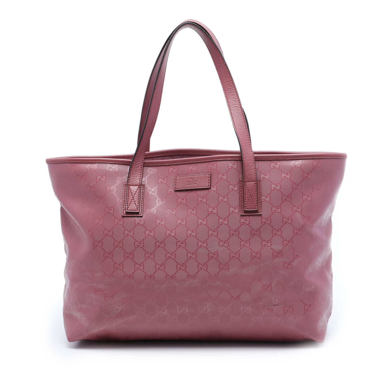 Gucci GG Imprime Medium Tote Bag Pink Coated Canvas: Gucci GG Imprime Medium Tote Bag Pink Coated Canvas Gucci Medium GG Imprime Tote in pink with a coated canvas body, leather trim, flat leather handles, top zip closure, and an interior zip pocket. Mad