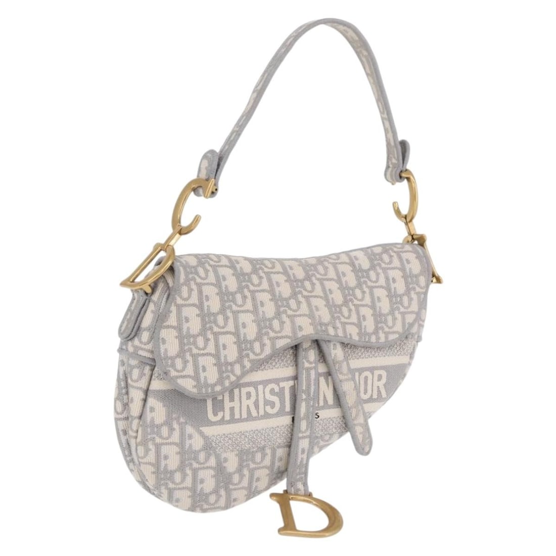 Christian Dior Saddle Shoulder Bag in Gray Gold Trotter Canvas: Christian Dior Saddle Shoulder Bag in Gray Gold Trotter Canvas Christian Dior Saddle shoulder bag in gray and gold Trotter canvas. Made in Italy, this women's bag includes a dust bag. Condition is exc