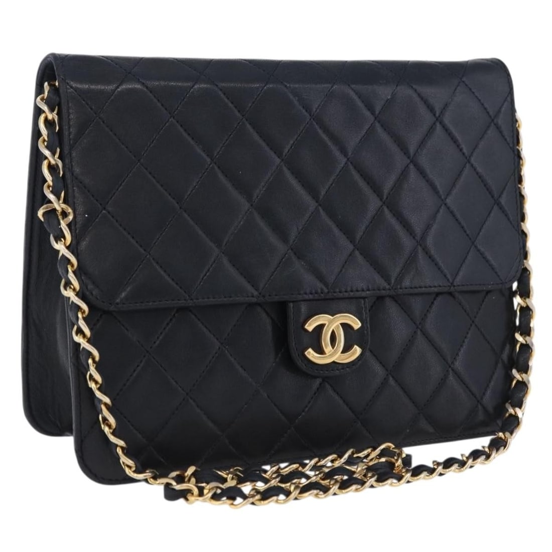 CHANEL Matelasse Lamb Skin Shoulder Bag Navy Gold CC: CHANEL Matelasse Lamb Skin Shoulder Bag Navy Gold CC CHANEL Matelasse chain shoulder bag in navy lamb skin with gold-tone CC detailing. Made in France, this women's shoulder bag shows reasonable wear 