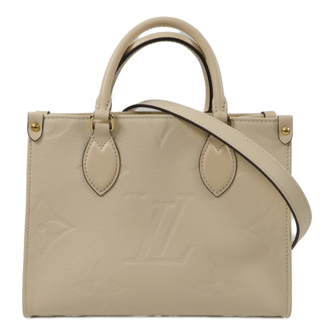 Louis Vuitton M46569 On The Go Monogram Empreinte 2way Shoulder Bag: Louis Vuitton M46569 On The Go Monogram Empreinte 2way Shoulder Bag Louis Vuitton On The Go 2-way shoulder bag in beige Monogram Empreinte calfskin. This women's bag features a structured design with 