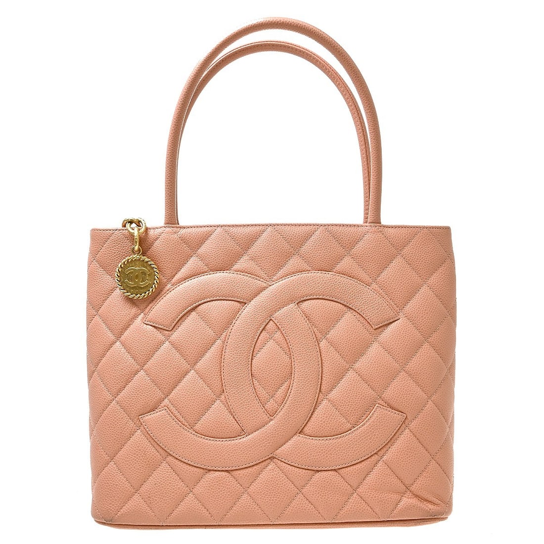 CHANEL Medallion Pink Caviar Leather Tote Bag: CHANEL Medallion Pink Caviar Leather Tote Bag Chanel Medallion tote handbag in pink caviar skin leather with matelasse quilting, double handles, and a zip-top closure. The bag features leather lining,