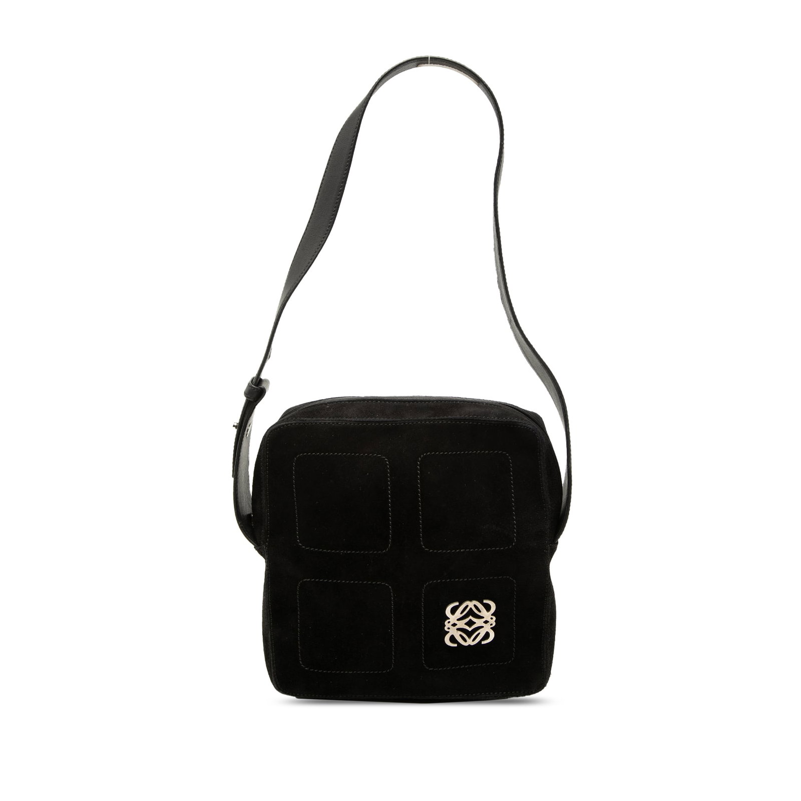 LOEWE Anagram suede shoulder bag in black leather (1 of 6)
