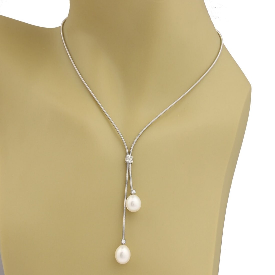 Marco Bicego Santorini 18k White Gold Pearl Diamond Lariat Necklace 16" (1 of 6)