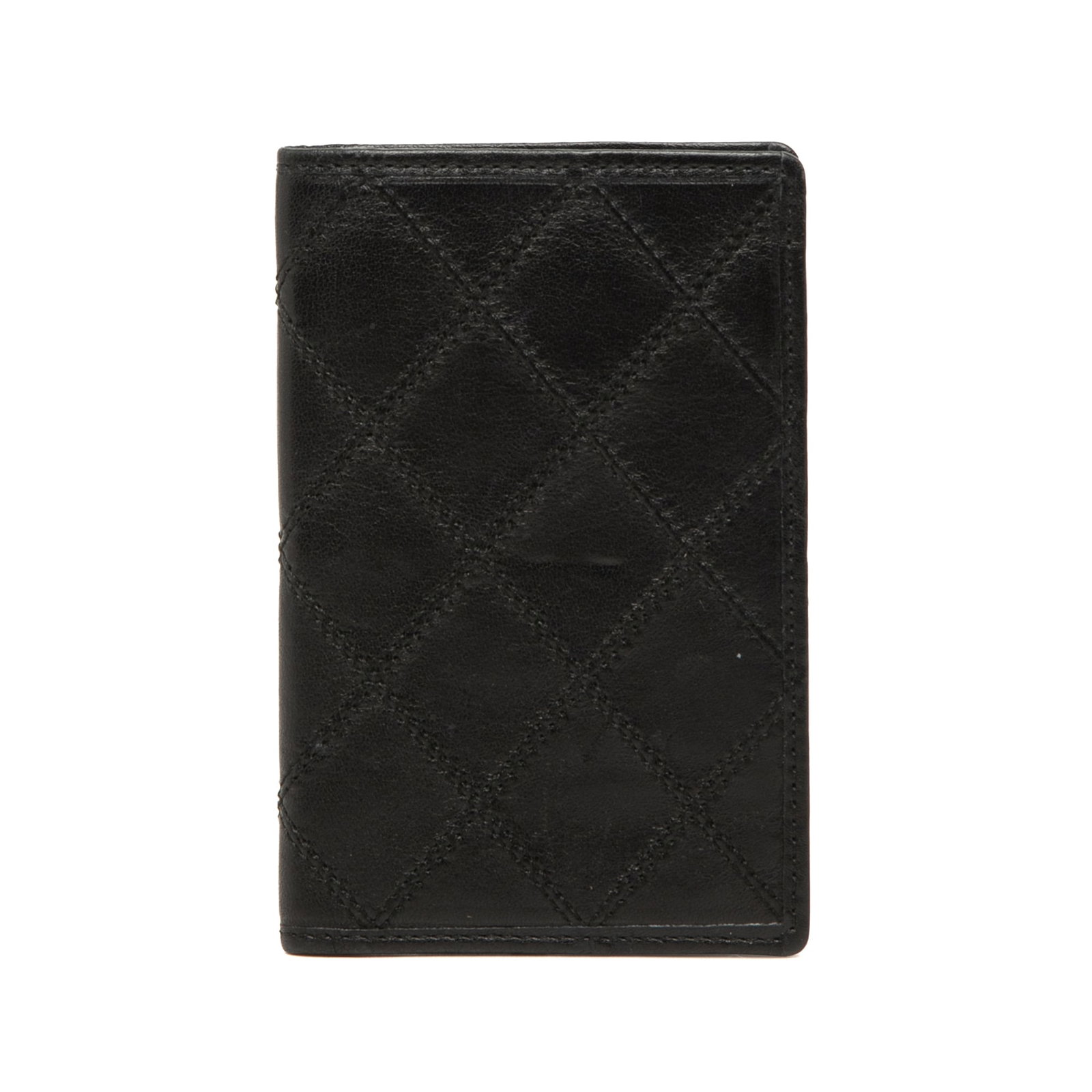 Chanel Quilted Lambskin Bifold Card Holder with Slip Pockets: Chanel Quilted Lambskin Bifold Card Holder with Slip Pockets Chanel quilted lambskin bifold card holder in black leather. This compact small leather good features a bifold design with slip pockets. Co