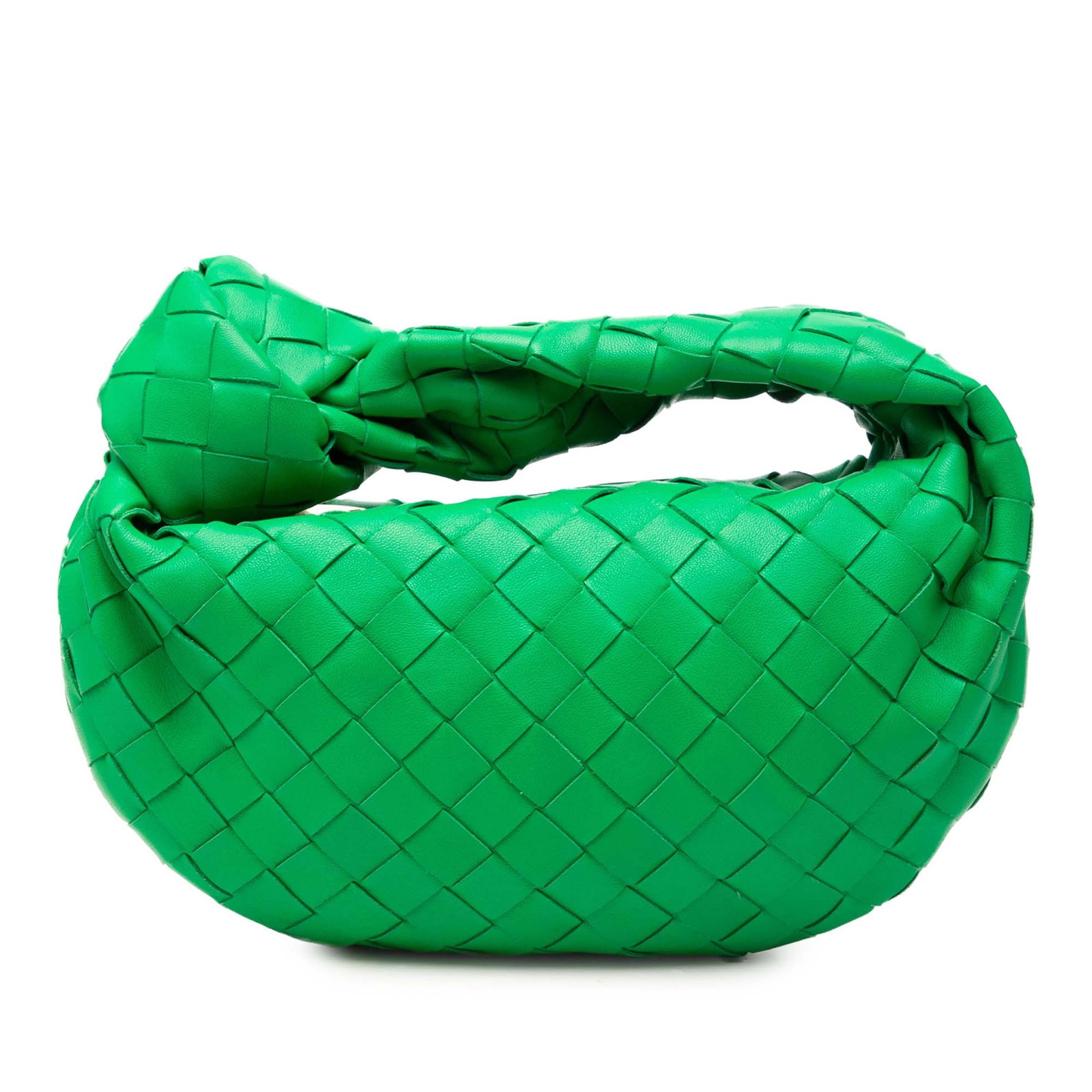 Green Leather Shoulder Bag Bottega Veneta Mini Jodie Intrecciato: Green Leather Shoulder Bag Bottega Veneta Mini Jodie Intrecciato A compact Bottega Veneta Jodie bag crafted in green woven leather with the signature Intrecciato design. It features a woven and knotte