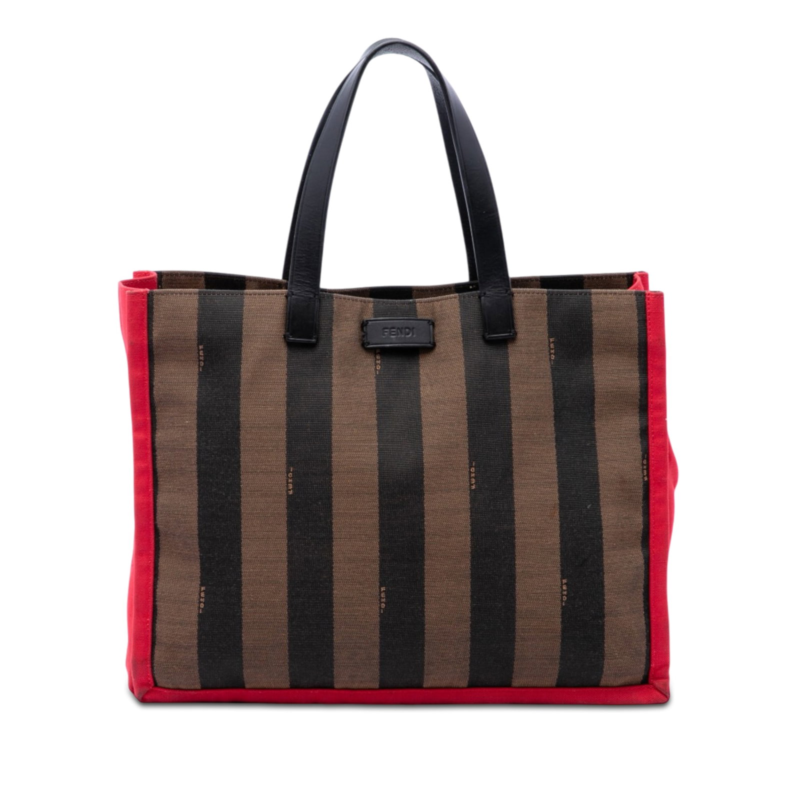 Fendi Pequin Simply Shopping Tote in Brown Canvas: Fendi Pequin Simply Shopping Tote in Brown Canvas A Fendi Pequin Canvas Simply Shopping Tote made in Italy with a canvas body, flat leather handles, and an open top. The bag is brown and shows visible