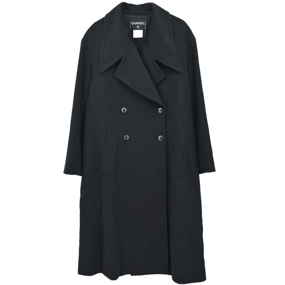 CHANEL Cashmere Mid-Length Overcoat Black Womens Size 38 Vintage (1 of 15)