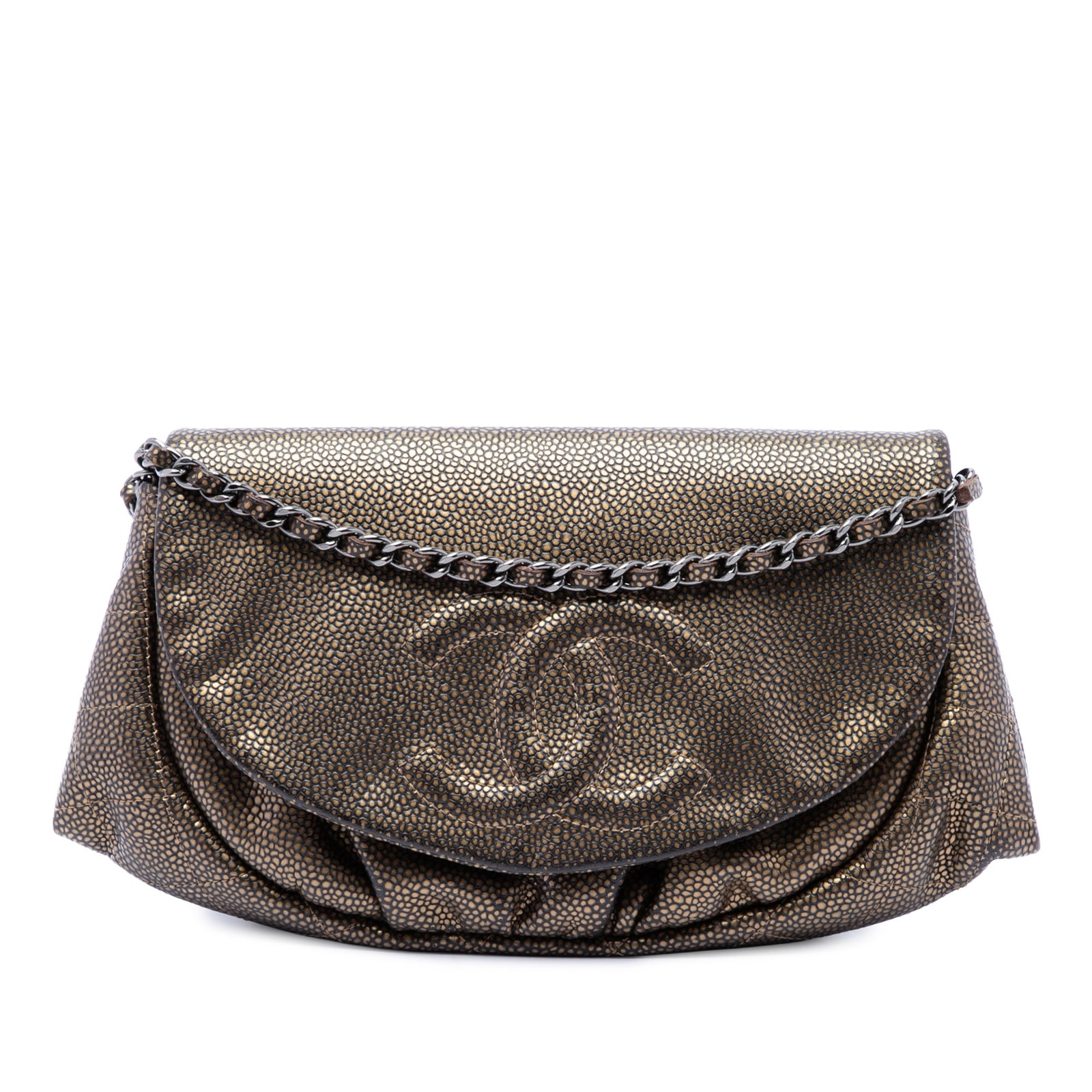 Chanel CC Half Moon Wallet on Chain Metallic Caviar Leather (1 of 6)