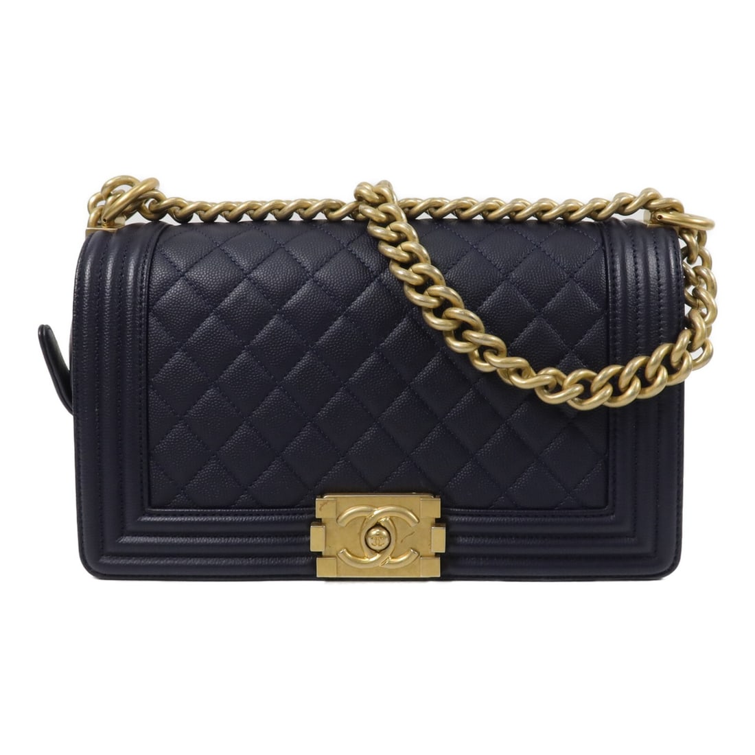 CHANEL Boy 25 Blue Calfskin Chain Shoulder Bag A67086: CHANEL Boy 25 Blue Calfskin Chain Shoulder Bag A67086 Chanel Boy 25 chain shoulder bag in blue calfskin leather with CC hardware. This women's shoulder bag features a flap design with an open interior