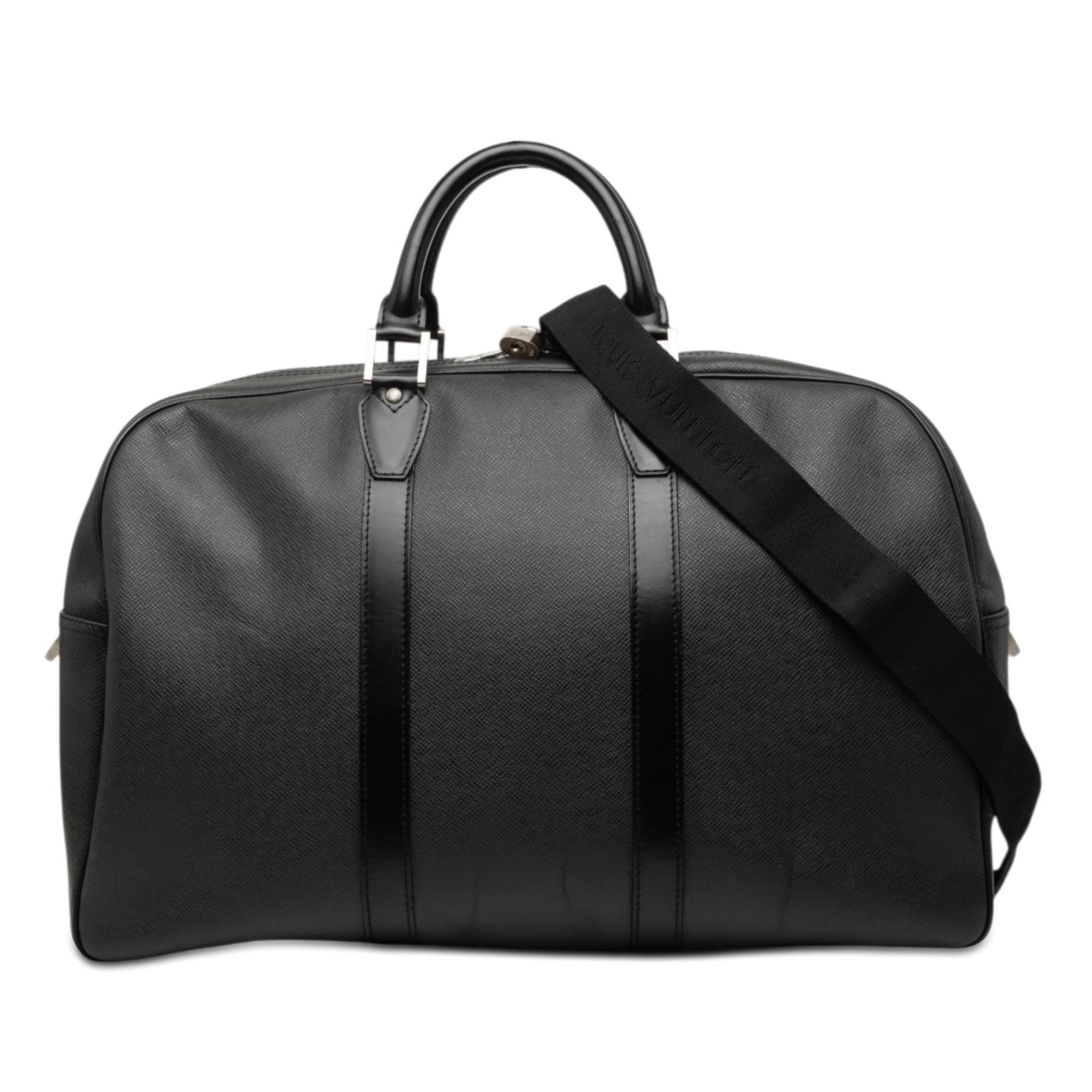 Louis Vuitton Kendall GM Taiga Leather Travel Bag Black: Louis Vuitton Kendall GM Taiga Leather Travel Bag Black The Louis Vuitton Taiga Kendall GM is a black leather bag made in France. It features rolled leather handles, a detachable flat canvas shoulder 