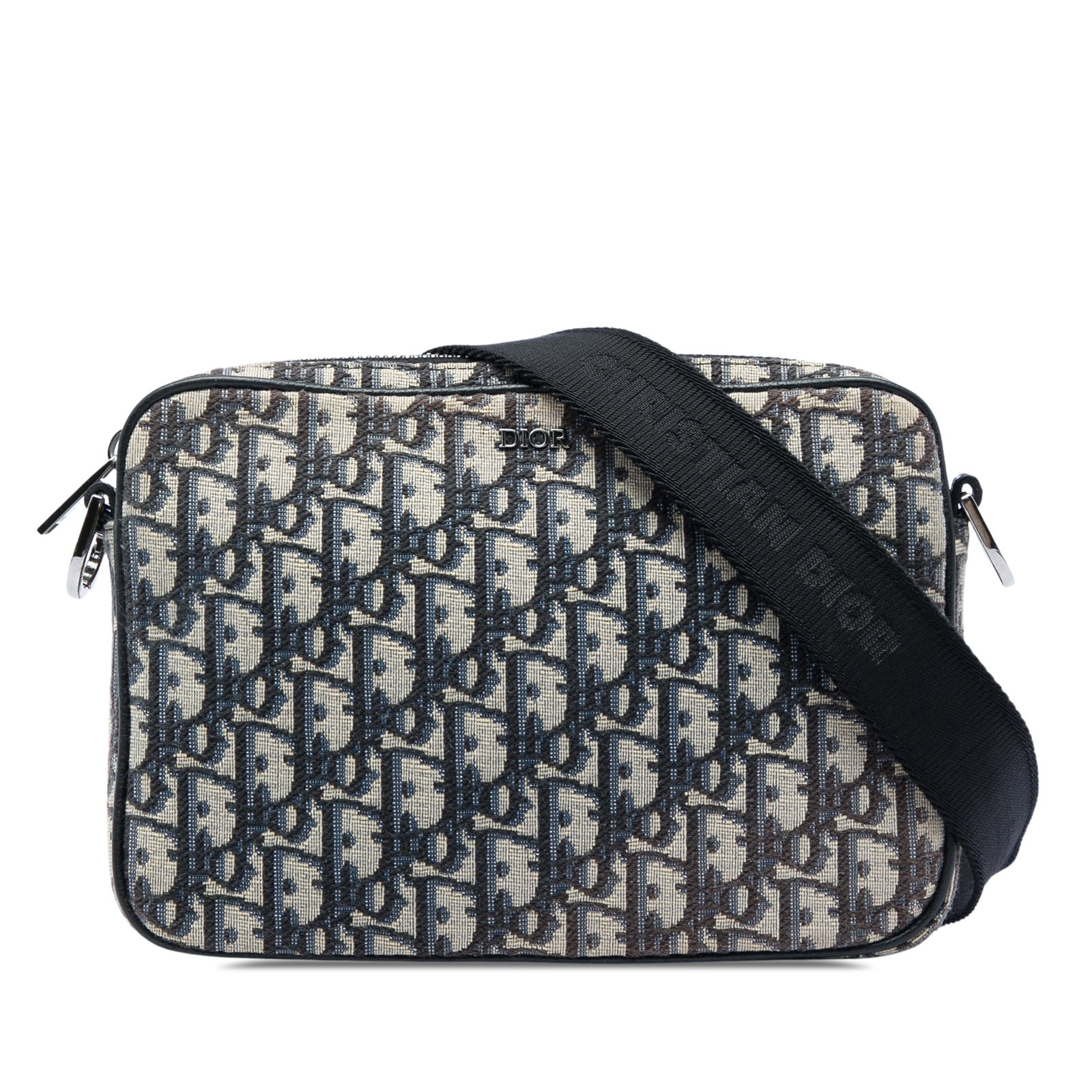 Dior Oblique Saddle Triple Pouch Blue Canvas Crossbody Bag: Dior Oblique Saddle Triple Pouch Blue Canvas Crossbody Bag Dior Oblique Canvas Saddle Triple Pouch crossbody bag in blue fabric. This design features a canvas body, a detachable flat nylon strap, a to
