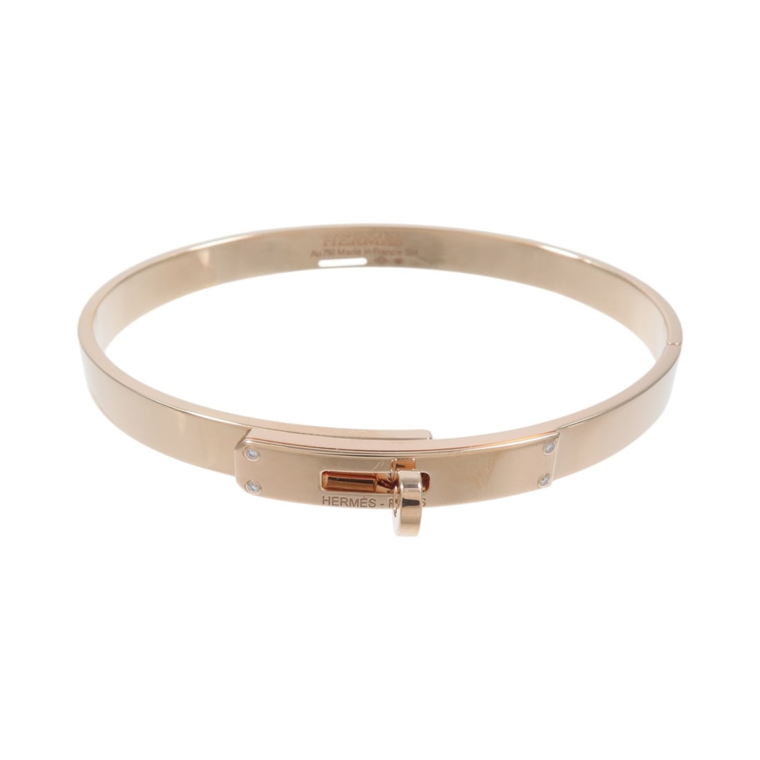 HERMES Kelly diamond bracelet in 18K rose gold: HERMES Kelly diamond bracelet in 18K rose gold Hermes Kelly bracelet crafted in 18K rose gold and set with diamonds. Designed for women, this bracelet is made in France and comes with a storage box, g