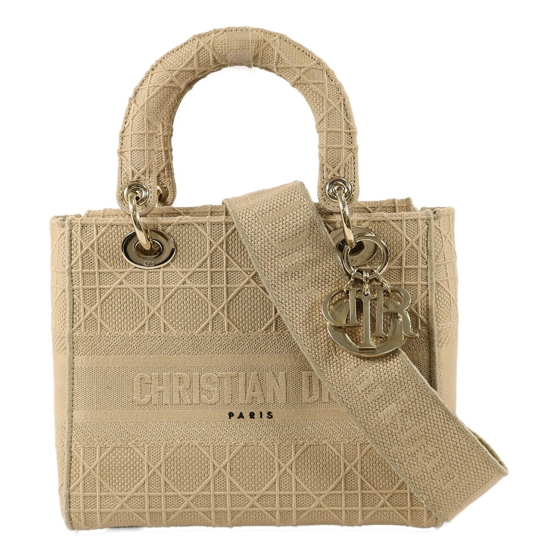 Dior Lady D-Lite 2way Shoulder Bag M0565OREY 919 Beige Canvas: Dior Lady D-Lite 2way Shoulder Bag M0565OREY 919 Beige Canvas Christian Dior Lady D-Lite 2-way shoulder bag in beige canvas with CD detail and GHW. This women's bag features a structured silhouette wi
