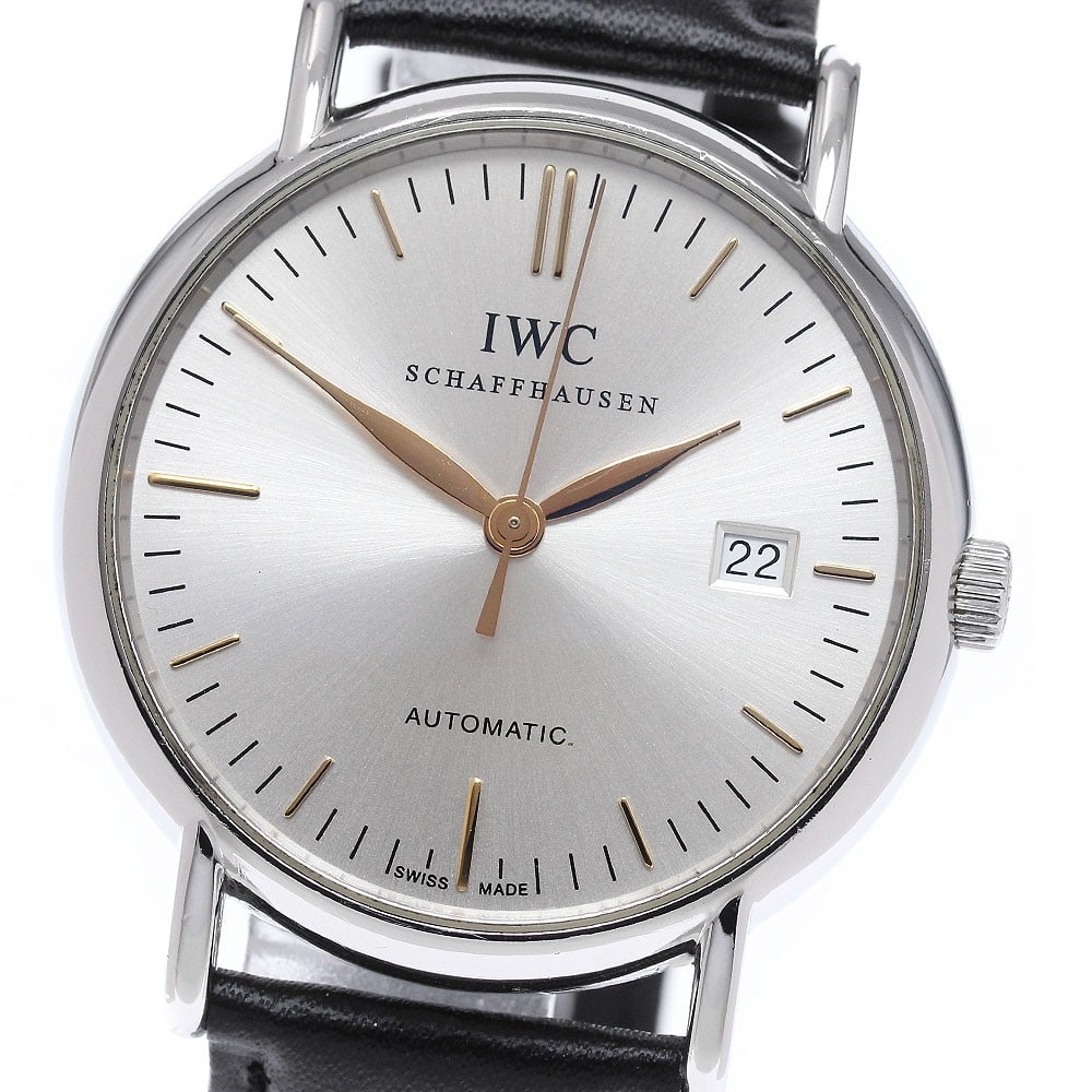 IWC Portofino IW356307 mens automatic date wristwatch: IWC Portofino IW356307 mens automatic date wristwatch IWC Schaffhausen Portofino Date automatic men's wristwatch with a stainless steel case, silver dial, and leather strap. This reference IW356307 fe