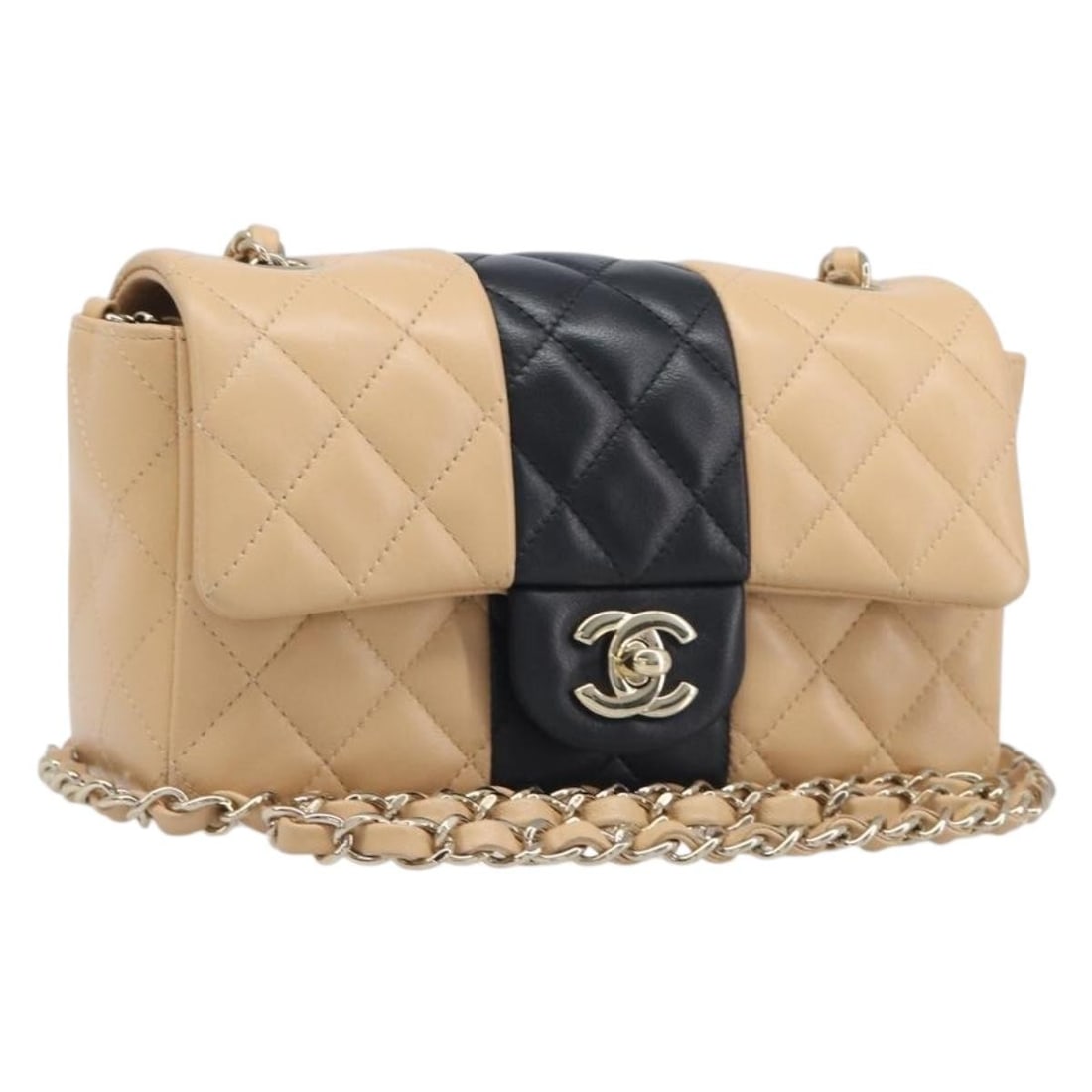 CHANEL Mini Matelasse Lamb Skin Shoulder Bag Beige Gold Tone: CHANEL Mini Matelasse Lamb Skin Shoulder Bag Beige Gold Tone CHANEL mini Matelasse chain shoulder bag in beige lamb skin with gold-tone CC detailing. Made in France, this women's shoulder bag includes