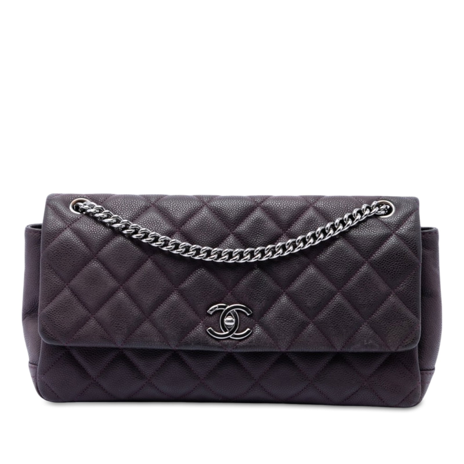 Chanel Lady Pearly Flap Purple Quilted Caviar Leather Bag: Chanel Lady Pearly Flap Purple Quilted Caviar Leather Bag A Chanel Lady Pearly flap bag crafted in matte quilted caviar leather with a chain and leather strap and a front flap with CC turn-lock closur