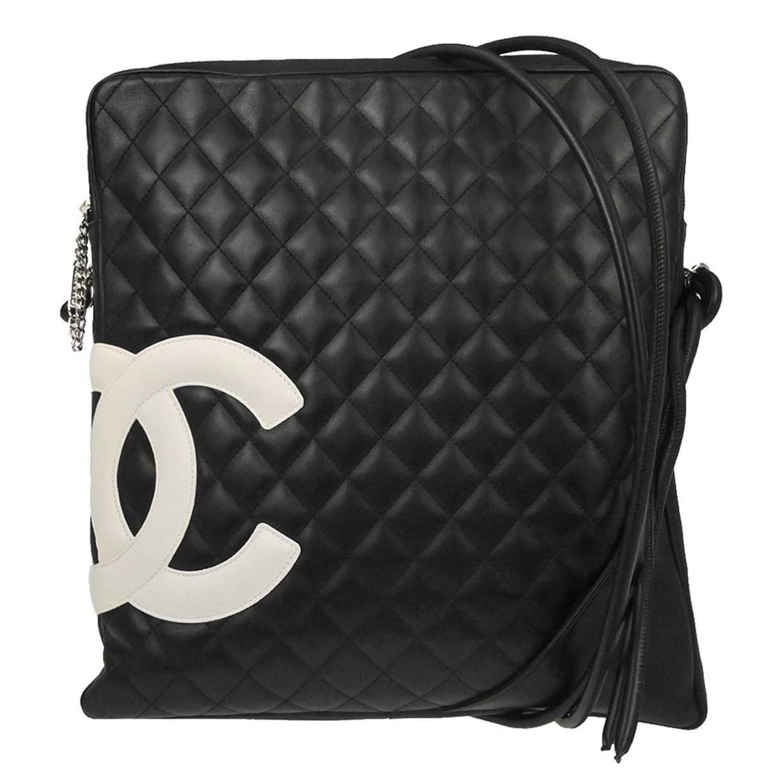 CHANEL Cambon Ligne black calfskin crossbody bag: CHANEL Cambon Ligne black calfskin crossbody bag Chanel Cambon Ligne shoulder bag in black calfskin leather with a quilted matelasse design, silver-tone hardware, and canvas lining. The bag features a