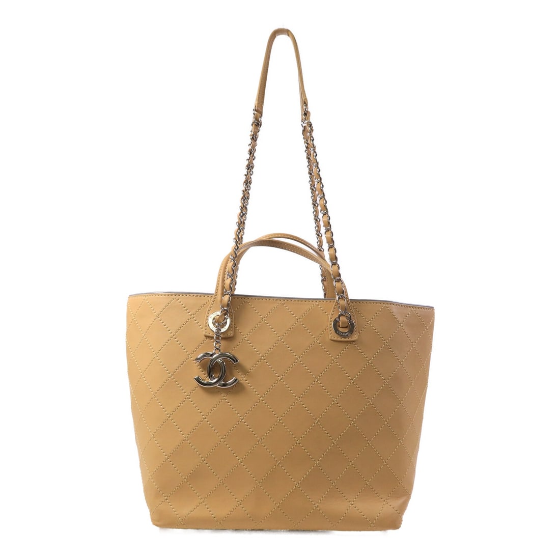 CHANEL CC Beige Calfskin Tote Bag with Silver Tone Hardware (1 of 15)