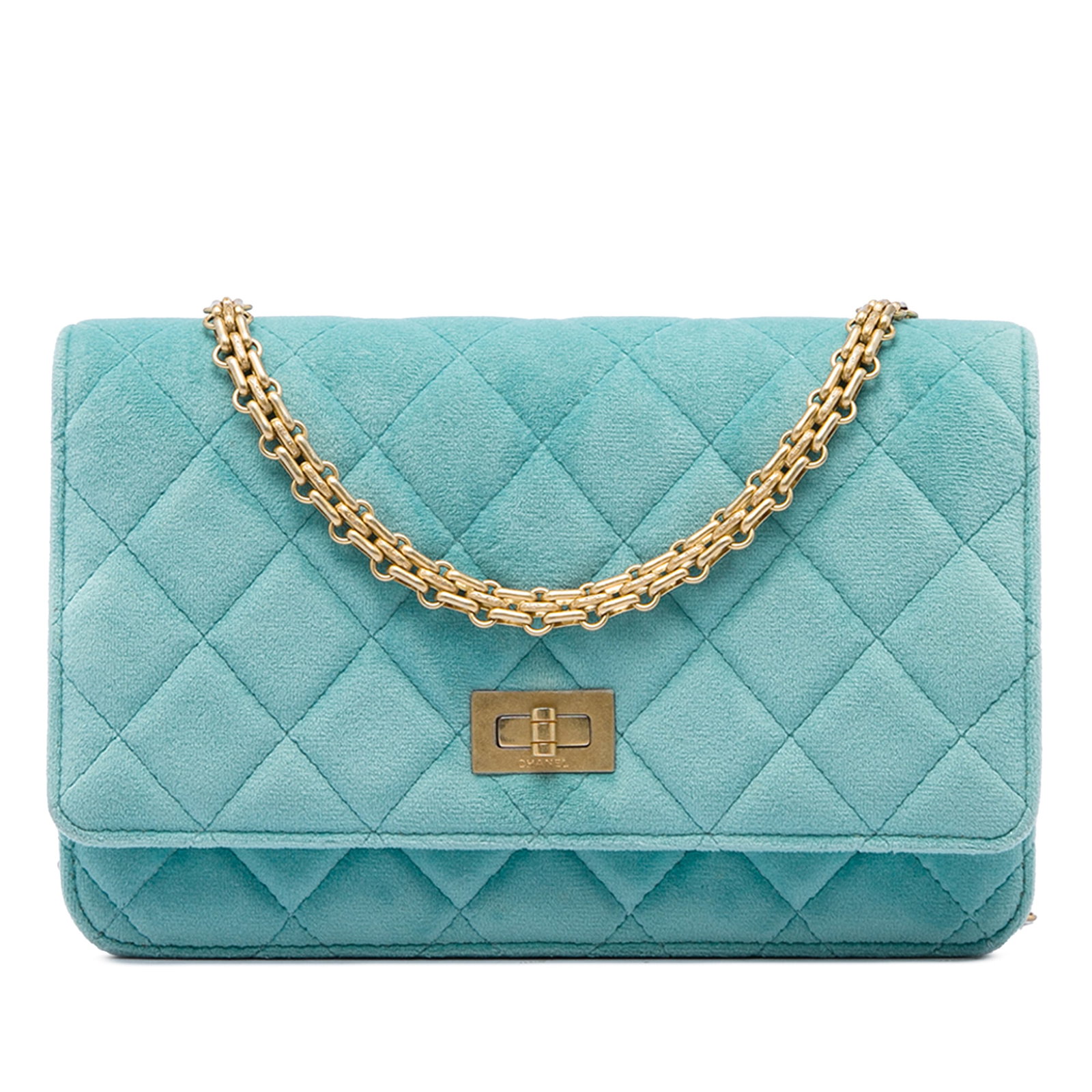 Chanel Reissue 2.55 Blue Quilted Velvet Wallet on Chain (1 of 7)