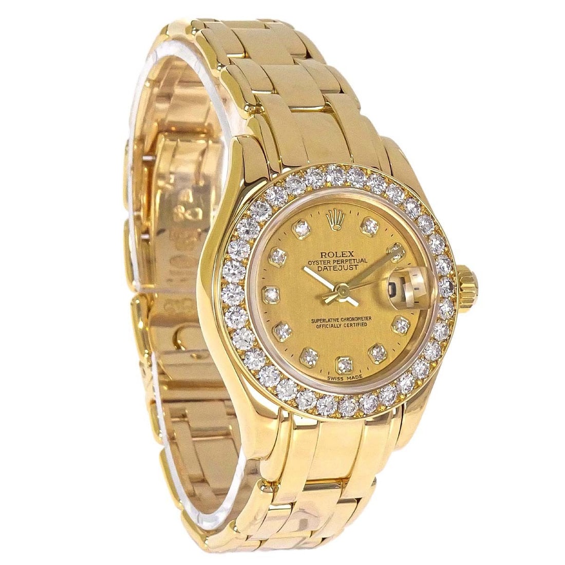 Rolex Oyster Perpetual Datejust 29mm Womens Wristwatch 18K Yellow Gold: Rolex Oyster Perpetual Datejust 29mm Womens Wristwatch 18K Yellow Gold Classic Rolex Datejust Pearlmaster wristwatch for women with automatic mechanical movement and analog display. Crafted in yellow 