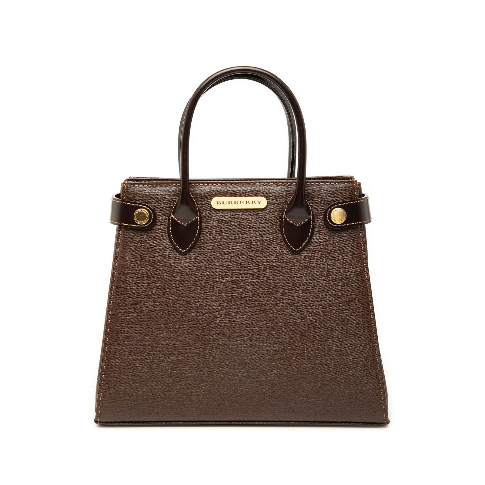 Burberry Leather Handbag Brown Open Top Rolled Handle Bag: Burberry Leather Handbag Brown Open Top Rolled Handle Bag Brown Burberry leather handbag with rolled leather handles, an open top, and interior zip and slip pockets. Includes a dust bag. Condition AB 