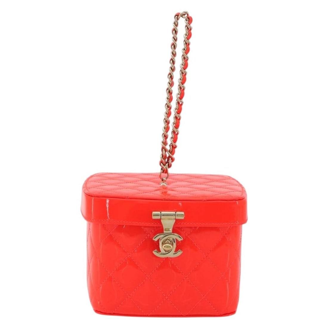 Chanel Makeup Case Minaudiere Red Quilted Patent Leather (1 of 18)