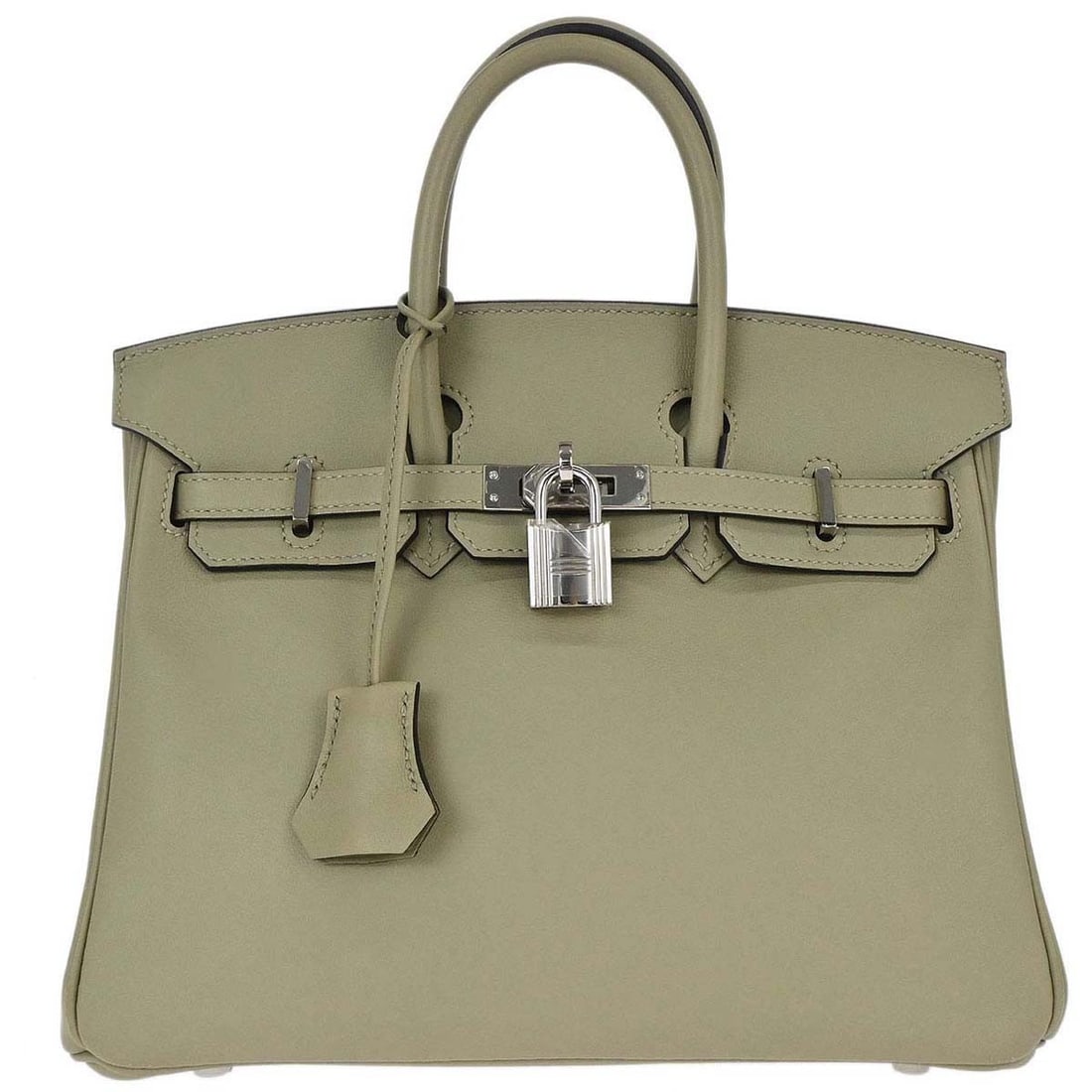 Hermes Birkin 25 Swift Leather Top Handle Bag Sauge: Hermes Birkin 25 Swift Leather Top Handle Bag Sauge Hermes Birkin 25 handbag in Sauge Swift leather with double handles and a turnlock closure. This top handle bag features bottom studs and interior s