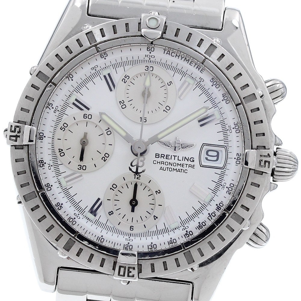 Breitling Chronomat A13352 automatic mens stainless steel date watch: Breitling Chronomat A13352 automatic mens stainless steel date watch Breitling Chronomat men's automatic wristwatch with a stainless steel case and bracelet, white dial, and date, chronograph, and sma