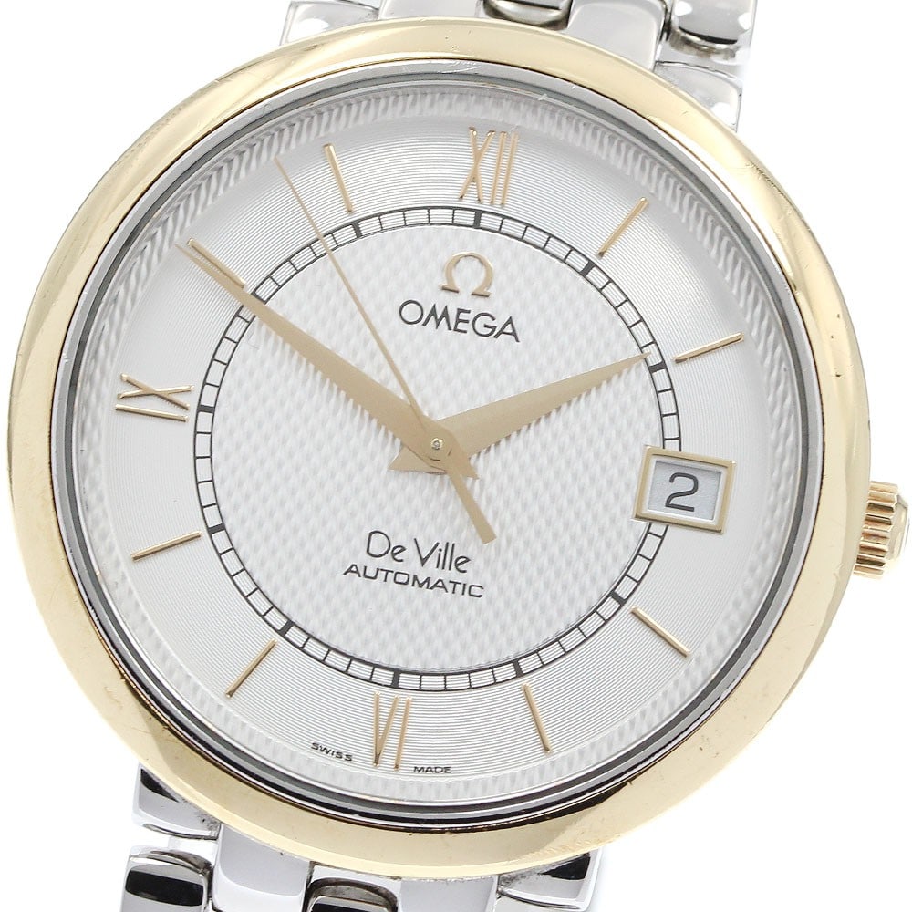 OMEGA De Ville Prestige 7304.31 Mens Date Automatic Watch: OMEGA De Ville Prestige 7304.31 Mens Date Automatic Watch OMEGA De Ville Prestige men's wristwatch with automatic movement and date display. This watch features a silver dial and a stainless steel/yel