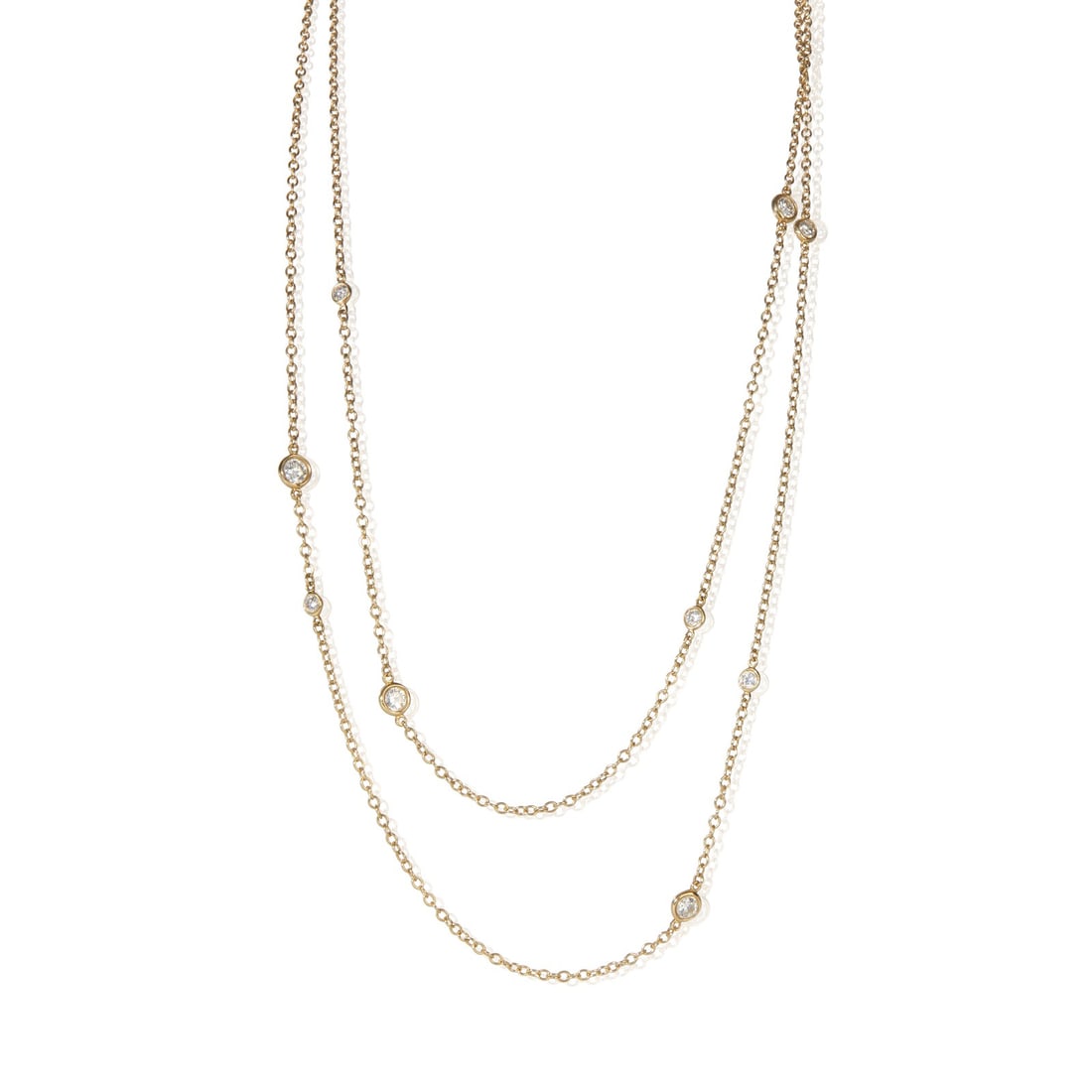 Tiffany & Co Elsa Peretti Diamond By The Yard Sprinkle 18k Gold Necklace: Tiffany & Co Elsa Peretti Diamond By The Yard Sprinkle 18k Gold Necklace Tiffany & Co. Elsa Peretti Diamond By The Yard Sprinkle necklace in 18k yellow gold, featuring round brilliant diamonds with a 