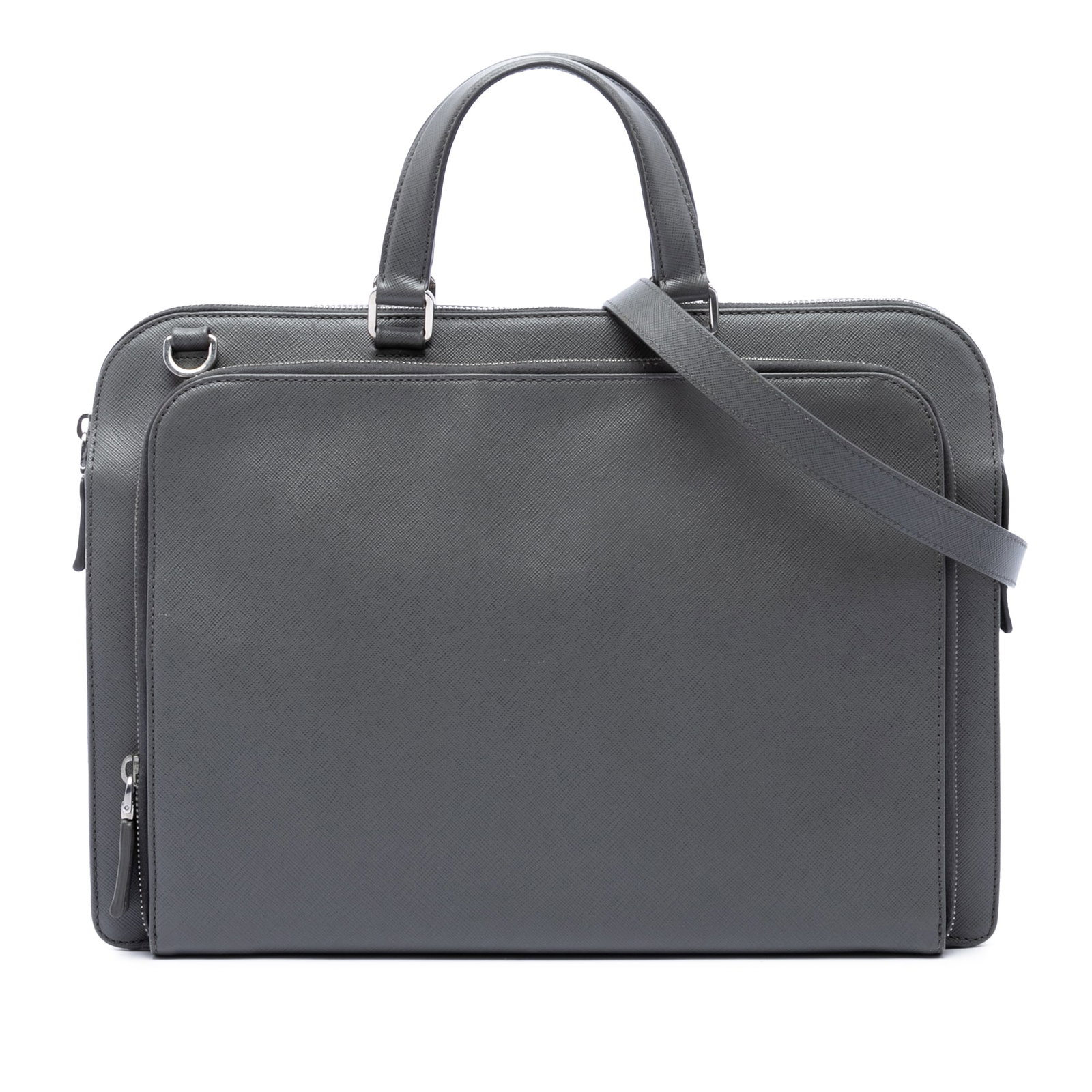 Prada Saffiano Leather Briefcase Gray Business Bag (1 of 6)
