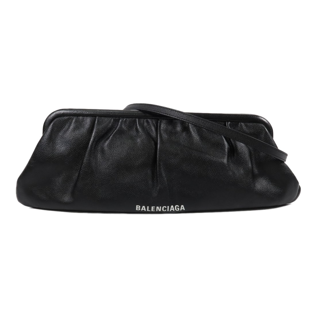 Balenciaga 618899 calfskin 2-way shoulder bag with strap black: Balenciaga 618899 calfskin 2-way shoulder bag with strap black Balenciaga 2-way shoulder bag in black calfskin leather with a slim profile and versatile carry options. The design includes an interior 