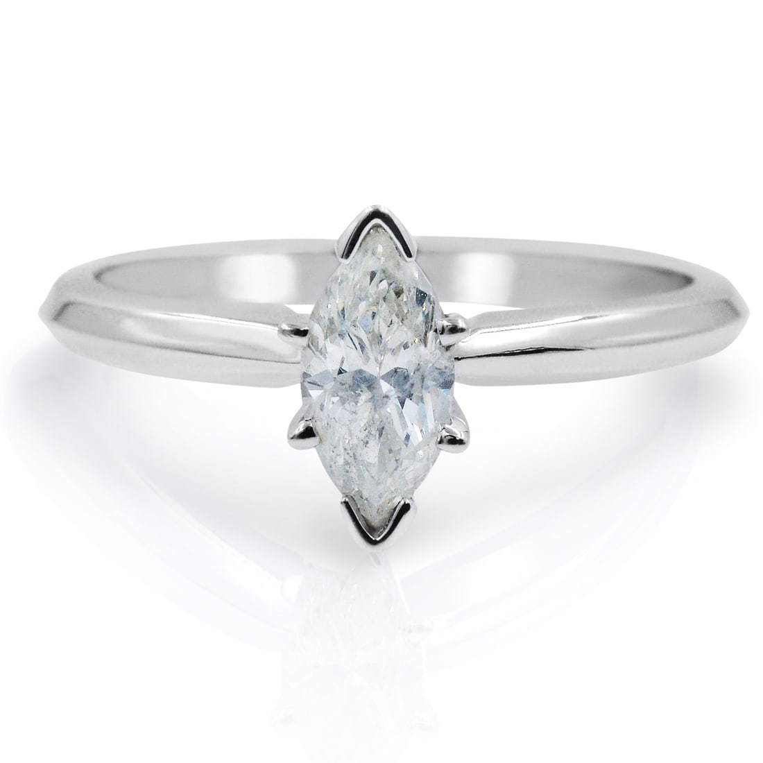 Rachel Koen 14K White Gold Marquise Diamond Engagement Ring 0.53ct Size 6: Rachel Koen 14K White Gold Marquise Diamond Engagement Ring 0.53ct Size 6 Presenting a stunning solitaire engagement ring by Rachel Koen, this exquisite piece features a prong set marquise cut diamond