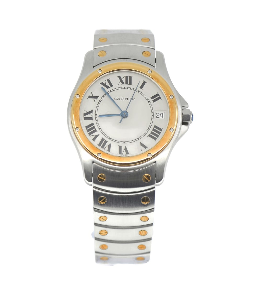 Cartier Santos Ronde 18K Stainless Steel Automatic Watch W20036R3: Cartier Santos Ronde 18K Stainless Steel Automatic Watch W20036R3 The Cartier Santos Ronde is an elegant wristwatch that showcases a perfect blend of luxury and functionality. This model features a me