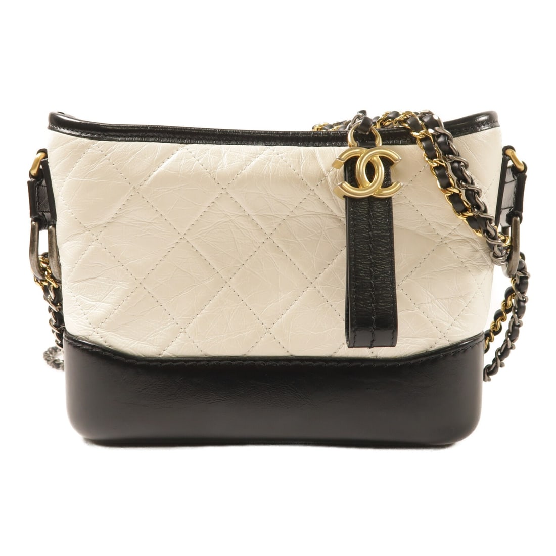 CHANEL Gabrielle A91810 Small Lambskin Shoulder Bag White Black: CHANEL Gabrielle A91810 Small Lambskin Shoulder Bag White Black CHANEL Gabrielle small shoulder bag in white and black lambskin leather. This women's shoulder bag features an adjustable shoulder strap