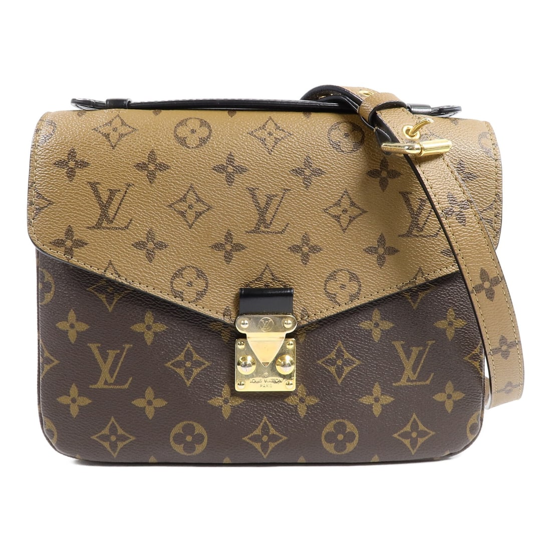 Louis Vuitton M44876 Pochette Metis Monogram Reverse 2 Way Bag: Louis Vuitton M44876 Pochette Metis Monogram Reverse 2 Way Bag Louis Vuitton Pochette Metis 2-way shoulder bag in brown Monogram Reverse PVC coated canvas. This women's bag features a structured flap-