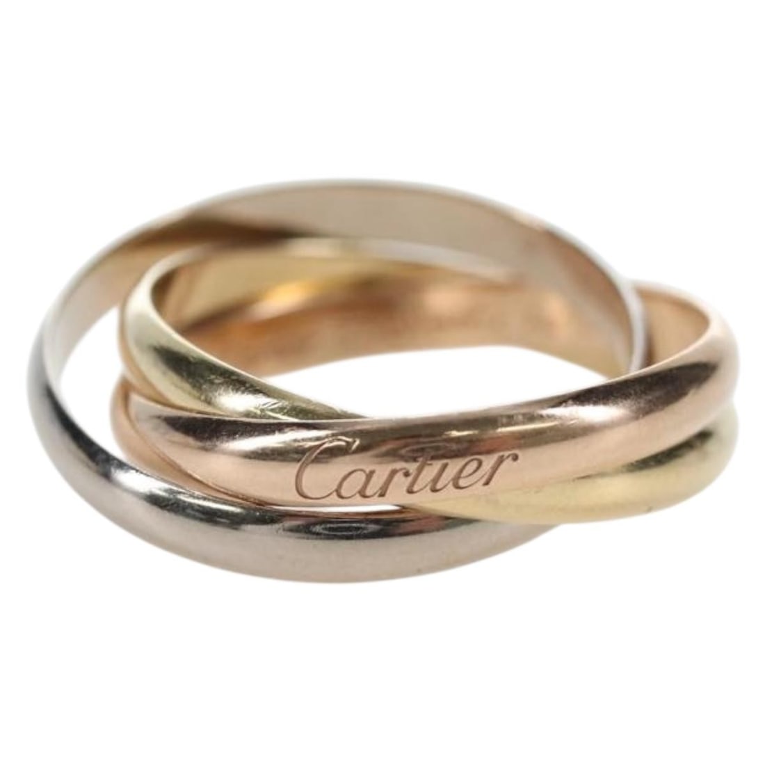 Cartier Trinity Ring Au750 Gold Silver Women's Size 15: Cartier Trinity Ring Au750 Gold Silver Women's Size 15 Authentic Cartier Trinity ring for women in gold and silver tone metal. This ring is made in France and comes as the ring only, without a box or 