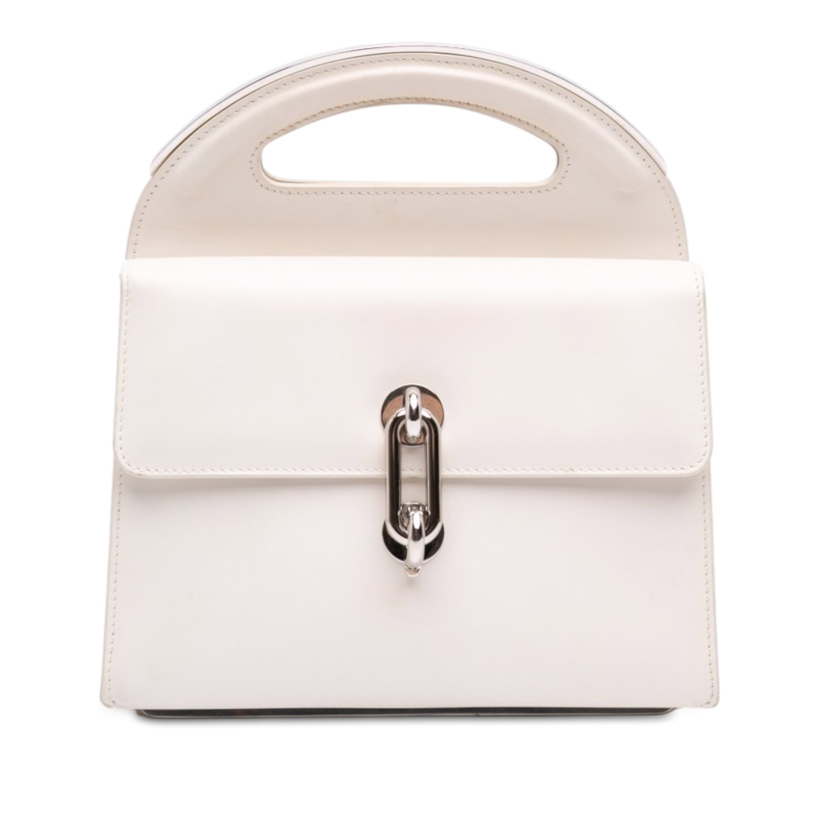 Balenciaga Maillon M Round Handle Leather Handbag White: Balenciaga Maillon M Round Handle Leather Handbag White Balenciaga Calfskin Maillon Round Handle Bag M in white leather, made in Italy. This handbag features a leather body, structured flat leather ha
