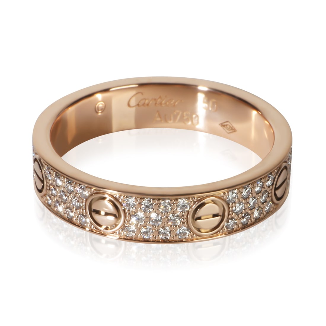 Cartier Small Model Love Ring 18k Rose Gold Diamond Size 5.25: Cartier Small Model Love Ring 18k Rose Gold Diamond Size 5.25 Cartier Small Model Love ring in 18k rose gold, set with round brilliant white diamonds. This women's ring comes with papers, including a 