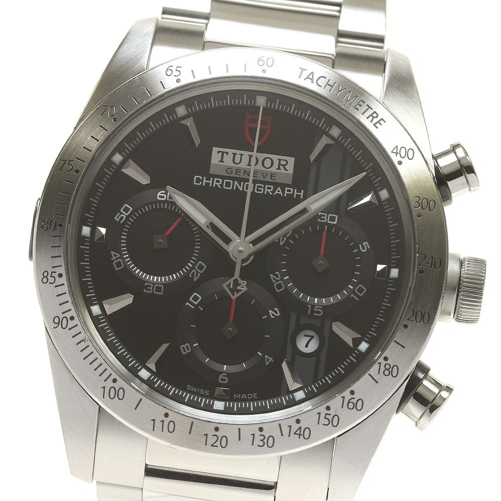 TUDOR Fast Rider 42000 automatic chronograph men's wristwatch: TUDOR Fast Rider 42000 automatic chronograph men's wristwatch TUDOR Fastrider Chronograph automatic men's wristwatch with a black/gray dial and stainless steel case and bracelet. This watch features a