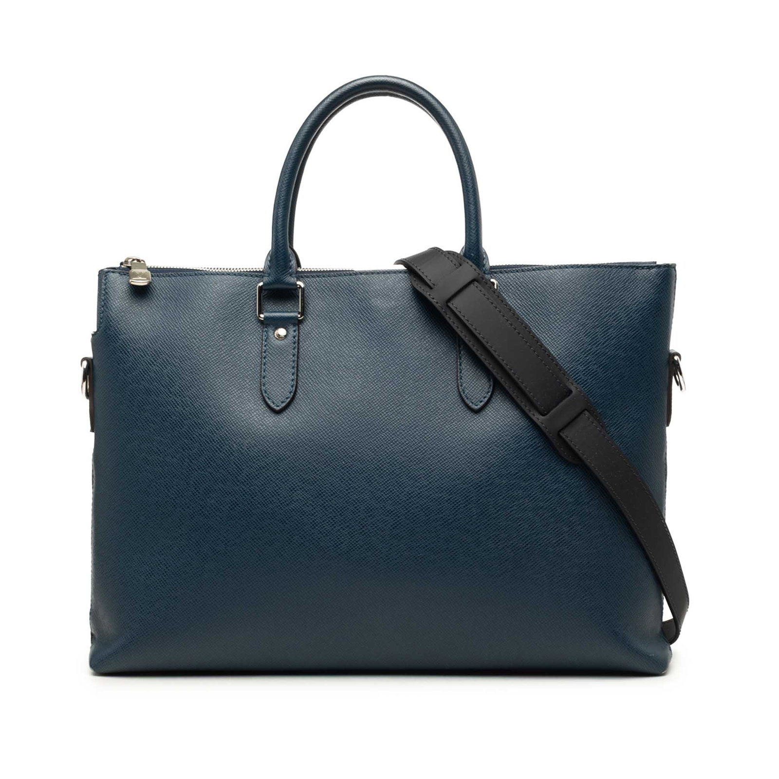 Louis Vuitton Anton Soft Briefcase in Blue Taiga Leather: Louis Vuitton Anton Soft Briefcase in Blue Taiga Leather Louis Vuitton Anton Soft Briefcase in blue Taiga leather with rolled handles, a detachable flat strap, top zip closure, front slip compartment 