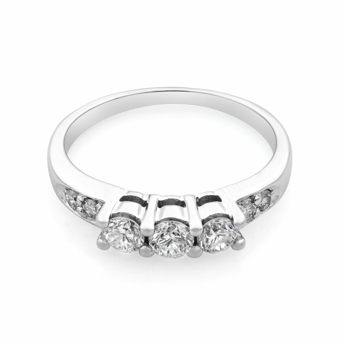 Rachel Koen 14K White Gold 3 Stone Engagement Ring 0.55Cttw Size 8.25: Rachel Koen 14K White Gold 3 Stone Engagement Ring 0.55Cttw Size 8.25 This exquisite Rachel Koen engagement ring features a classic three-stone design set in luxurious 14K white gold. The centerpiece 